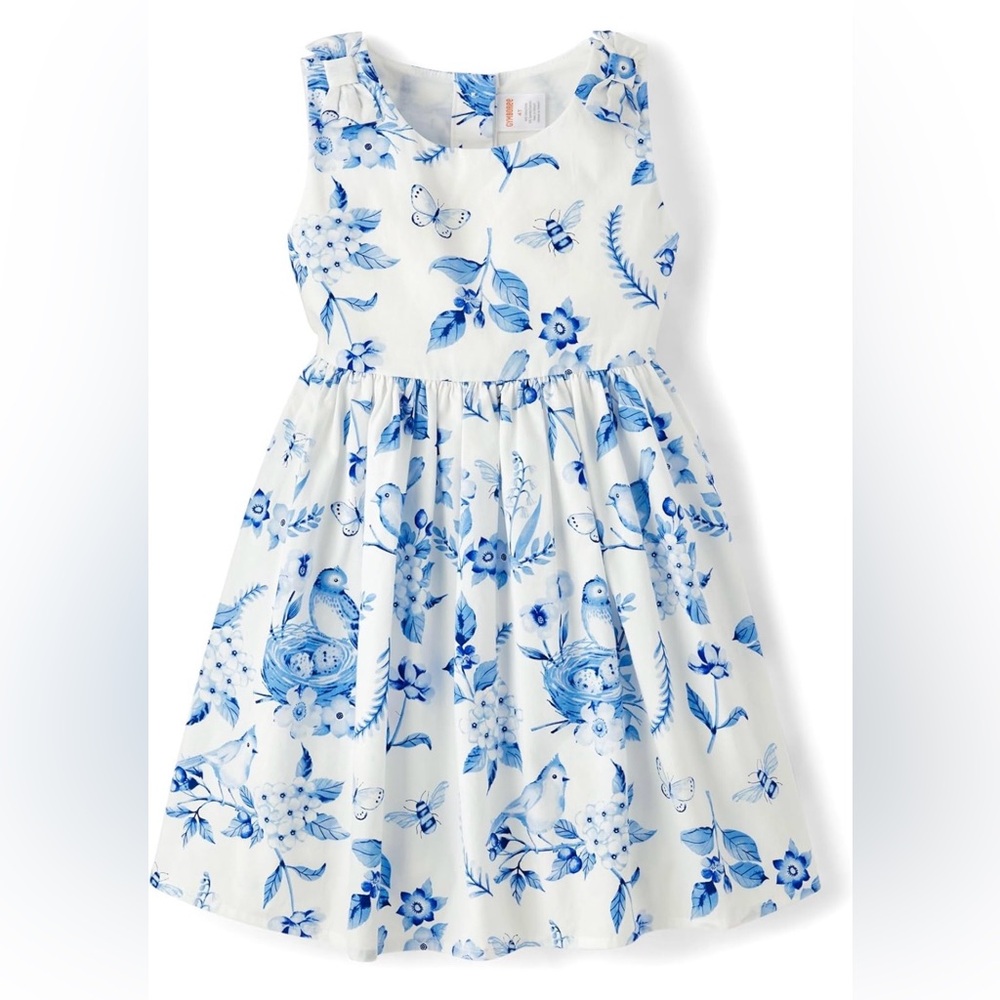 Gymboree Blue Floral Kids Short Sleeve Fit And Flare Dress Size 8